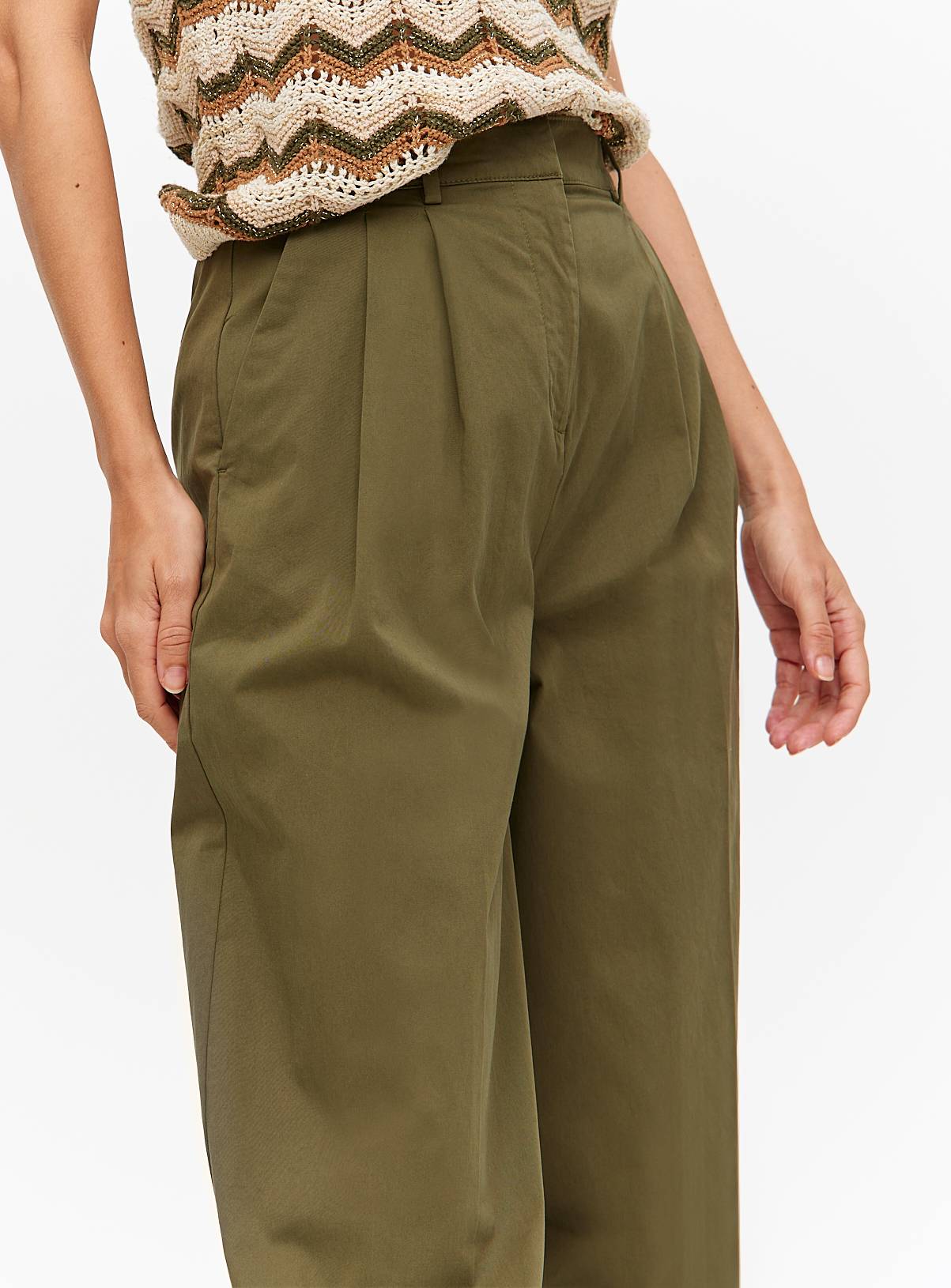 Khaki Barrel Leg Chino Trousers 24S - Image 3