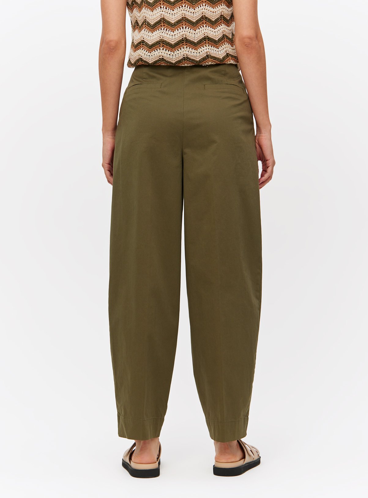 Khaki Barrel Leg Chino Trousers 24S - Image 4 thumbnail