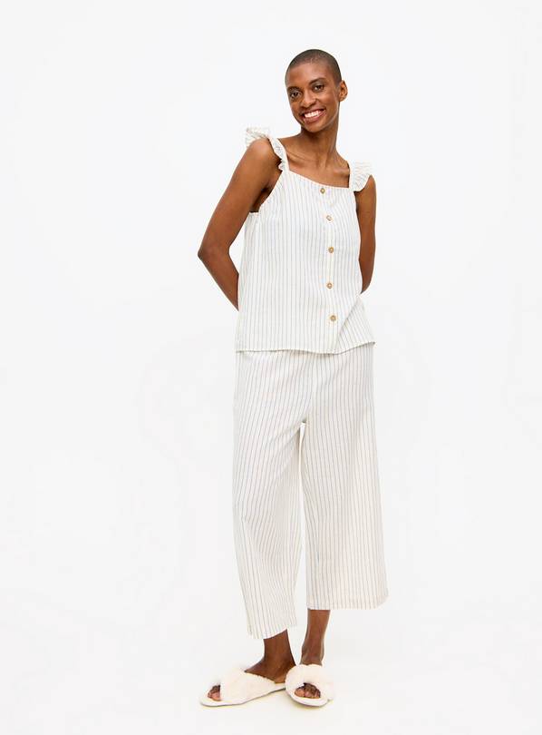 Cream Stripe Linen Blend Cropped Cami Pyjamas 20