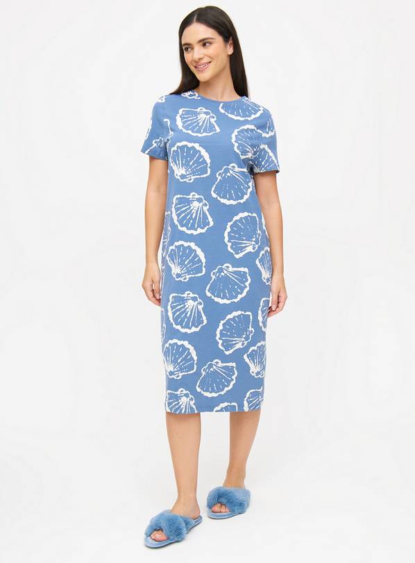 Blue Longline Shell Print Nightdress S