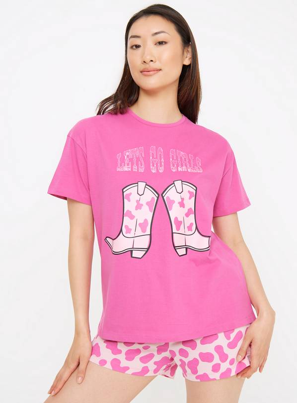Pink Cowgirl Print Short Sleeve Pyjama Set L