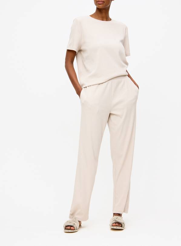 Neutral Ribbed Coord Pyjama Bottoms L