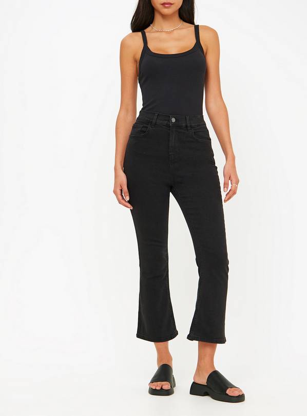 Black Cropped Kick Flare Denim Jeans 16