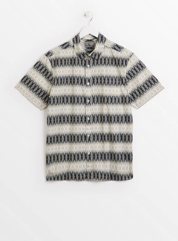 Neutral Ikat Print Regular Fit Shirt M