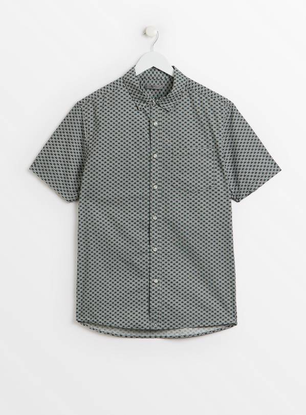 Grey Geometric Print Short Sleeve Shirt XL