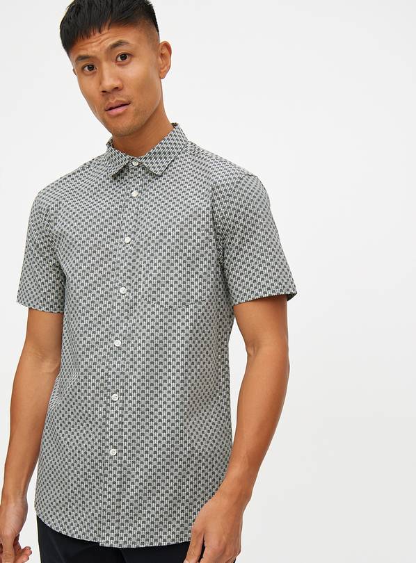 Grey Retro Geometric Print Slim Fit Shirt XXXL