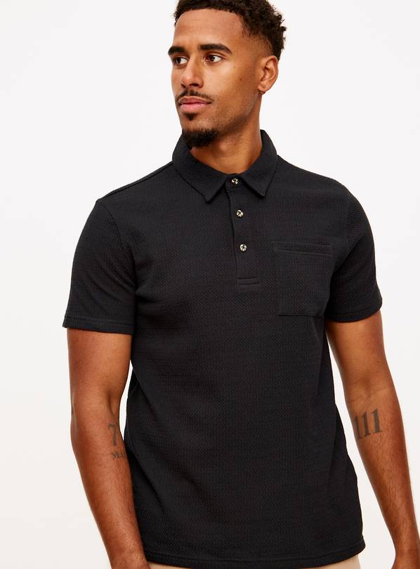 Black Textured Polo Shirt XL