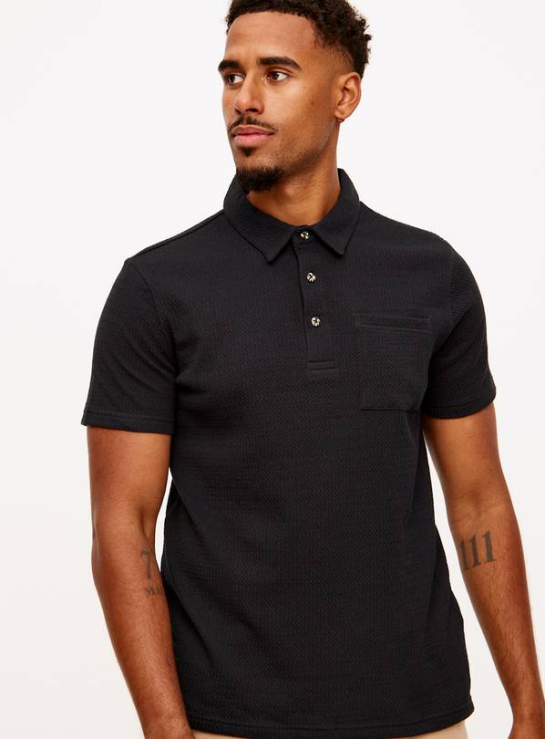 Black Textured Polo Shirt M