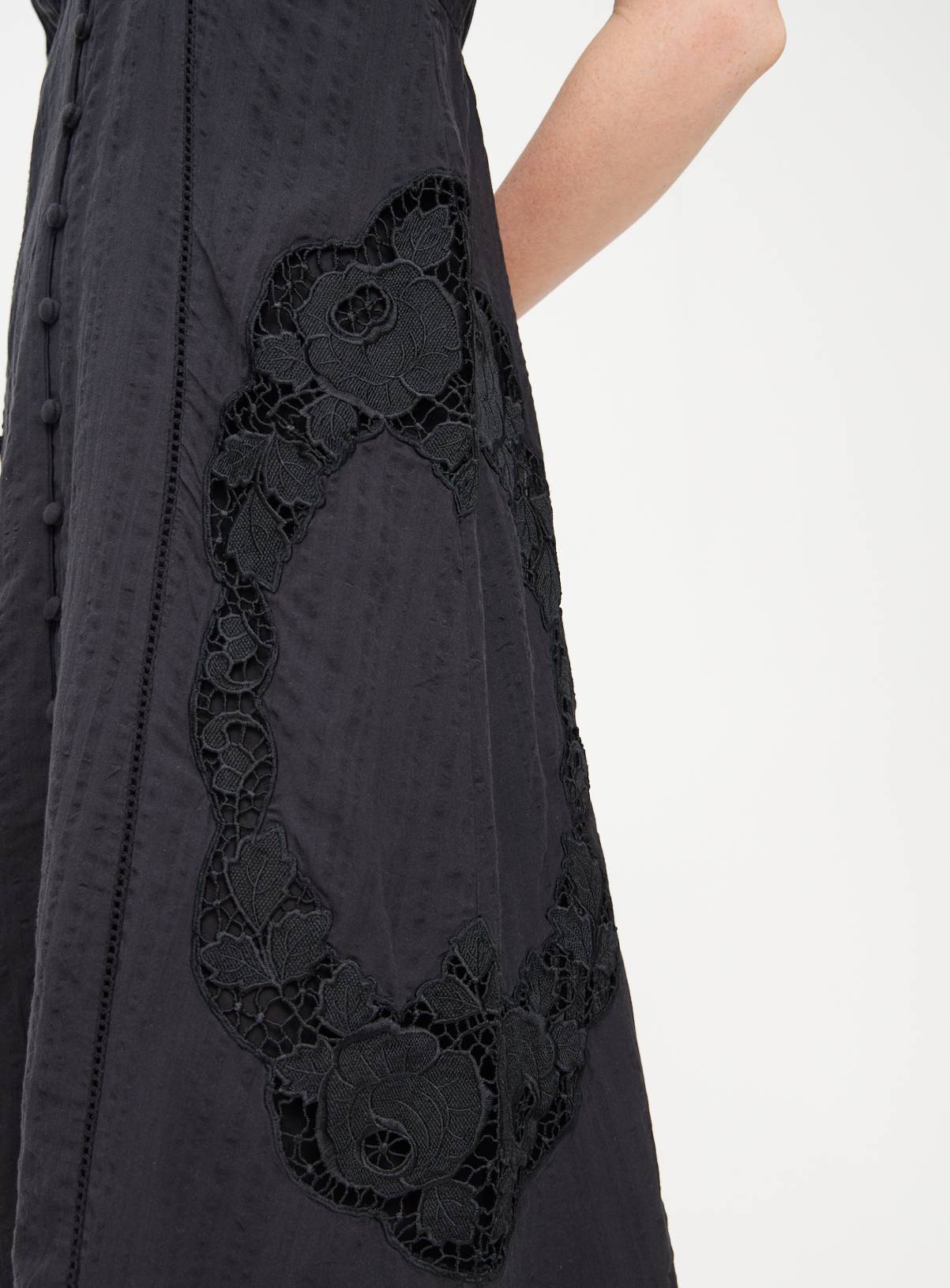 Black Broderie Puff Sleeve Midi Dress 6 - Image 3