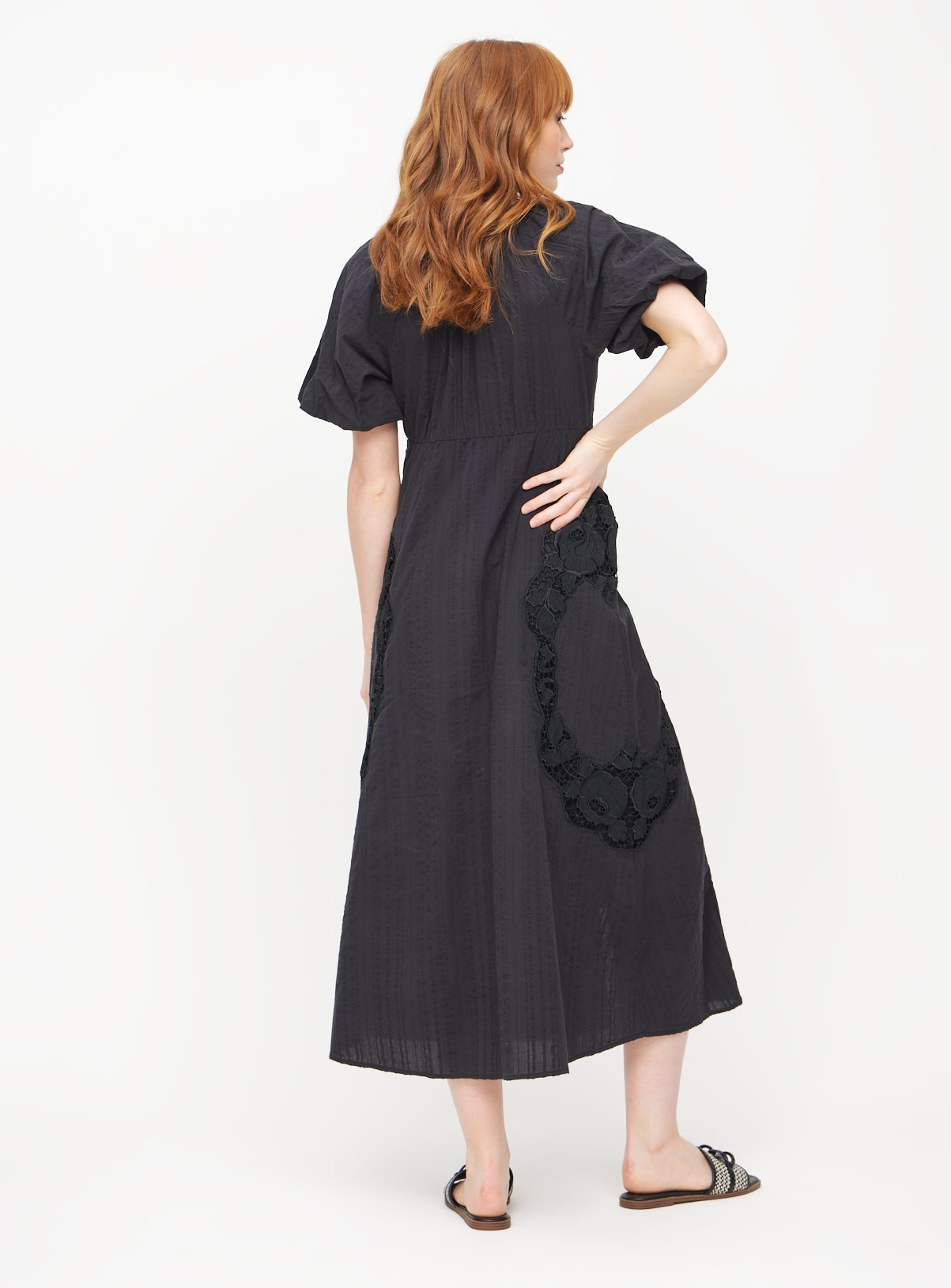 Black Broderie Puff Sleeve Midi Dress 6 - Image 4 thumbnail