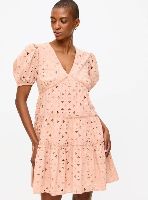 Pink Short Tiered Broderie Dress 16