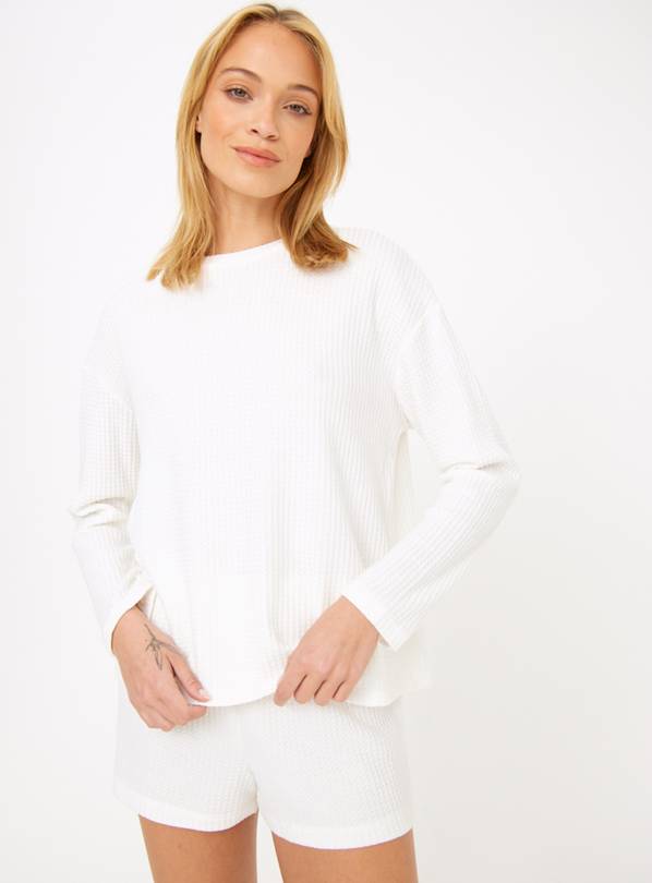 Buy White Waffle Pyjama Long Sleeve Top & Shorts Set S Pyjamas Argos