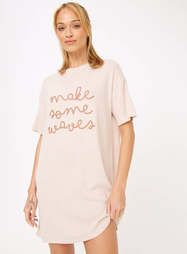 Neutral Stripe Make Some Waves Slogan Snit Nightdress L