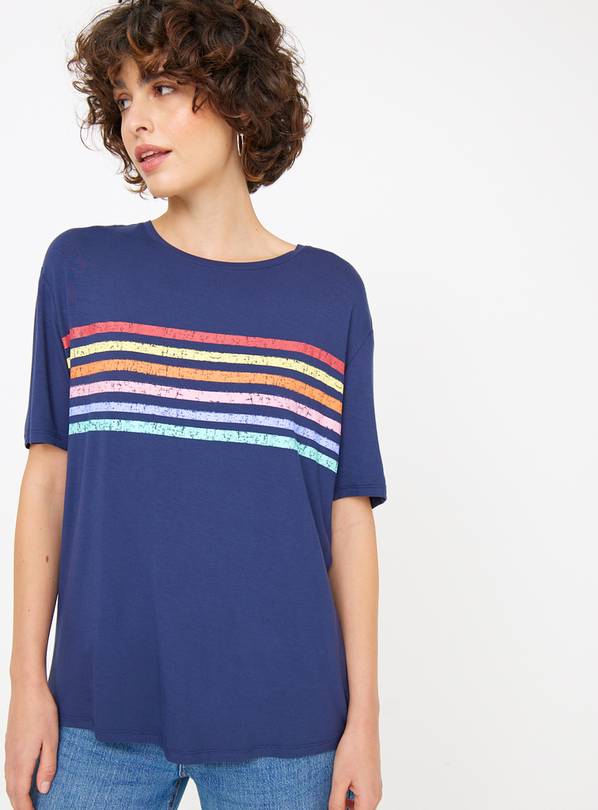Navy Rainbow Stripe Relaxed Fit T-Shirt 18
