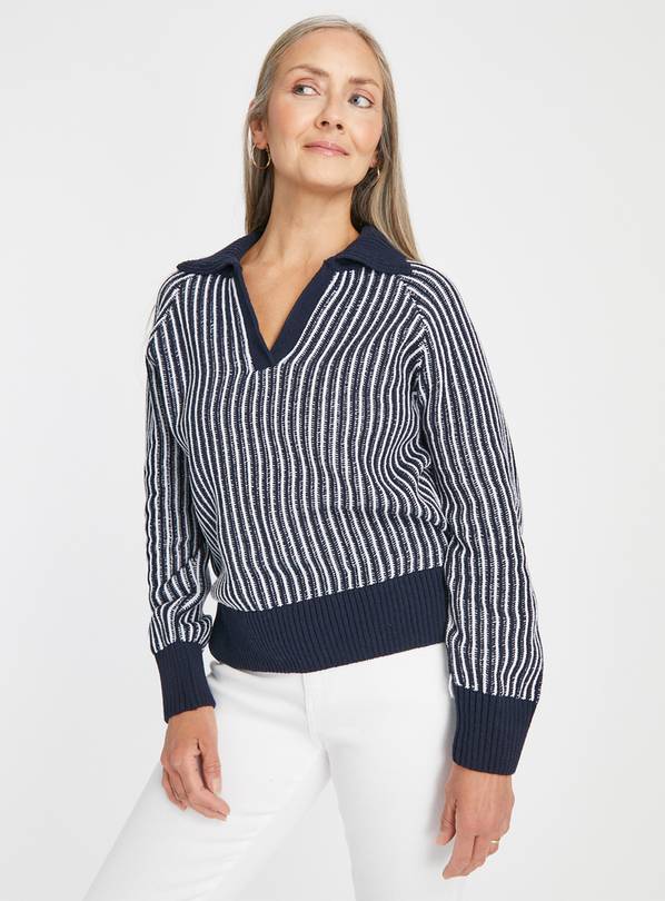 Buy Navy Pleated Open Collar Jumper 18 Jumpers Tu