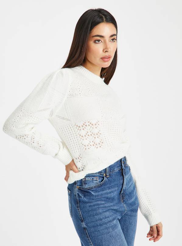 Buy Cream Patchwork Pointelle Crew Neck Jumper 20 | Jumpers | Tu