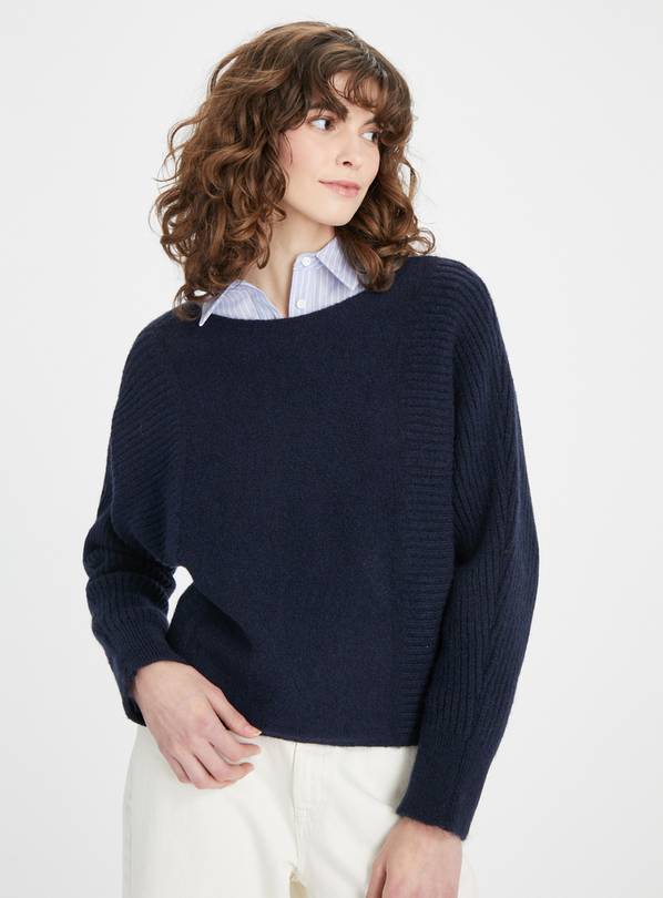 Navy Ribbed Batwing Jumper 10