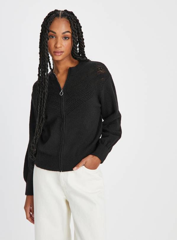  Black Knitted Zip-Through Bomber Jacket 24