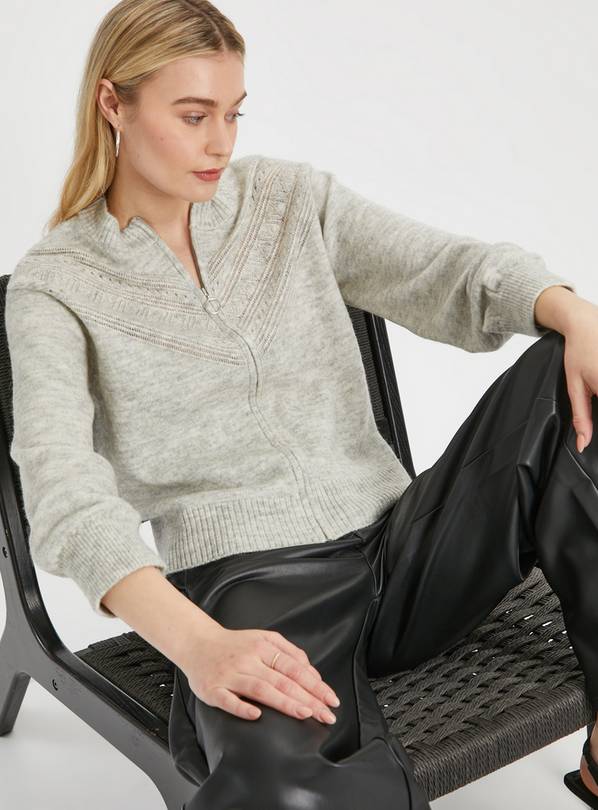 Buy Grey Knitted Zip-Through Bomber Jacket 14 | Jumpers | Tu