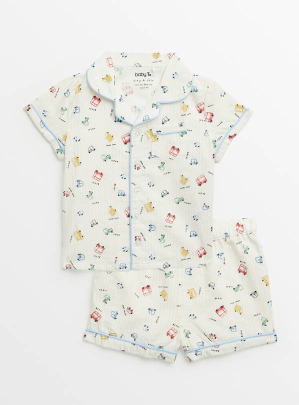 Transport Print Seersucker Shortie Pyjamas Up to 3 mths