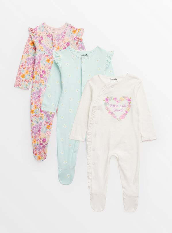 Floral Print Organic Sleepsuit 3 Pack Newborn