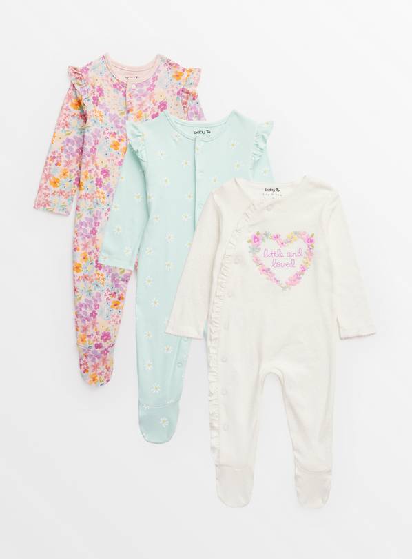Floral Print Organic Sleepsuit 3 Pack Up to 1 mth