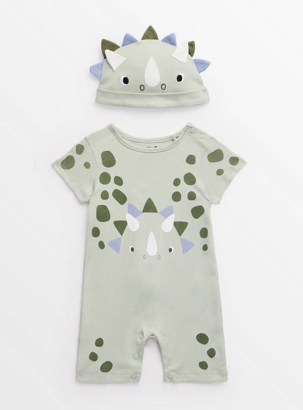 Green Dinosaur Organic Romper & Hat Set 9-12 months