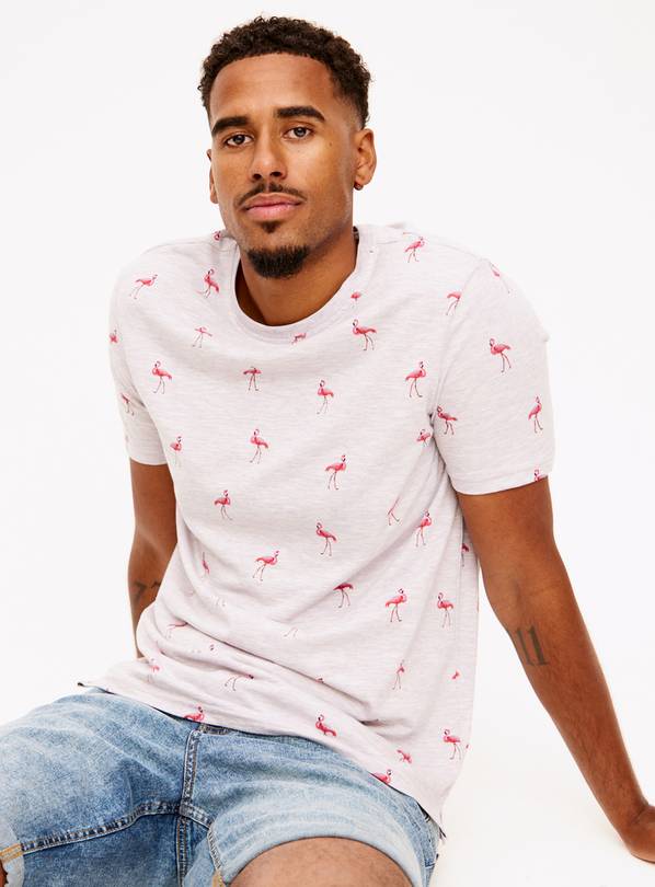 Buy Grey Marl Flamingo Print T-Shirt S | T-shirts and polos | Argos