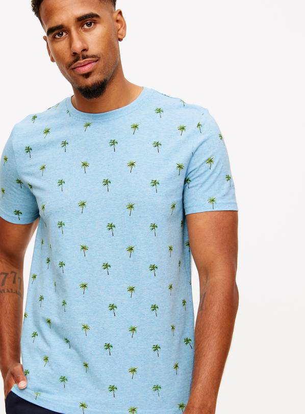 Blue Marl Palm Tree Print T-Shirt XXL