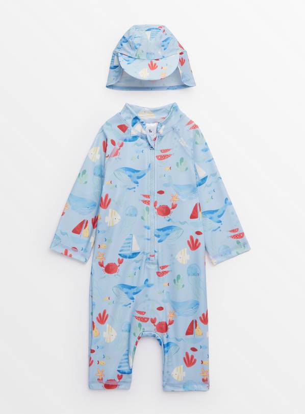 Blue Whale Print Swimsuit & Keppi Hat Set  18-24 months