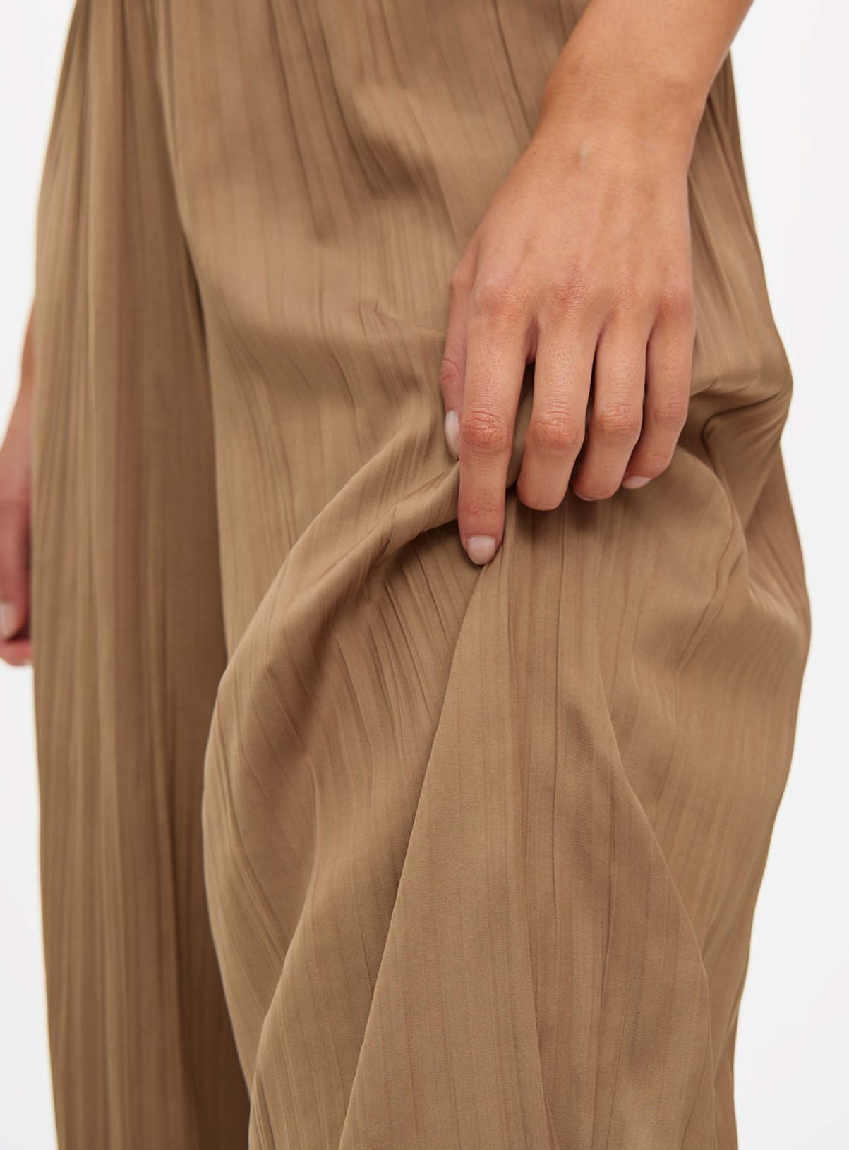 Neutral Pleated Satin Wide Leg Trousers  16 - Image 2 thumbnail