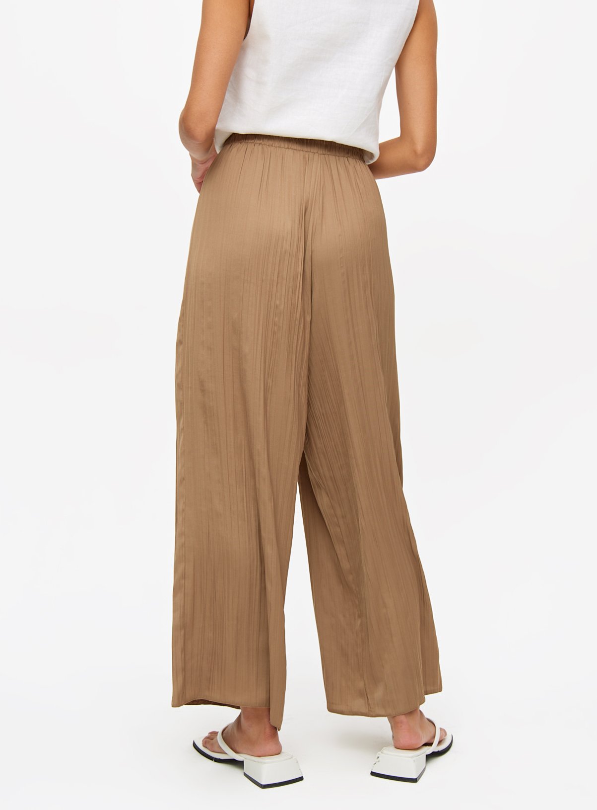 Neutral Pleated Satin Wide Leg Trousers  16 - Image 4 thumbnail