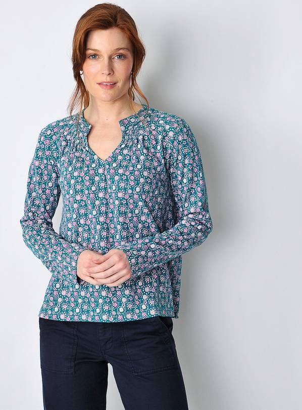 BURGS Holywell Womens V-Neck Ls Blouse With Shirring Detail - Green 14