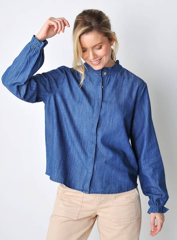 BURGS Pannier Womens Frill Long Sleeve Shirt Chambray 18