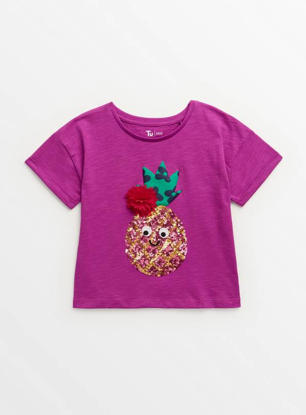 Pink Pineapple Sequin Embellished T-Shirt  3-4 years