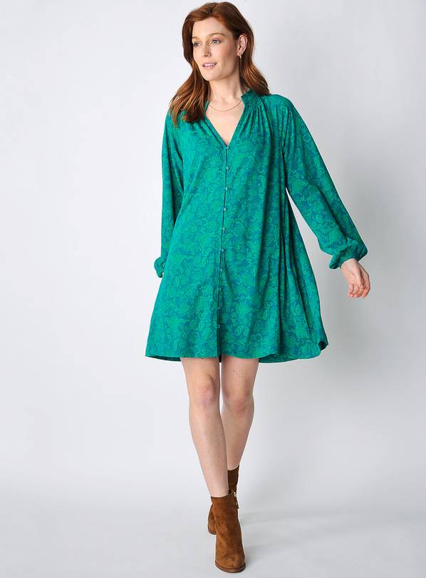 BURGS Sands Womens Button Front Mini Swing Dress Green 14