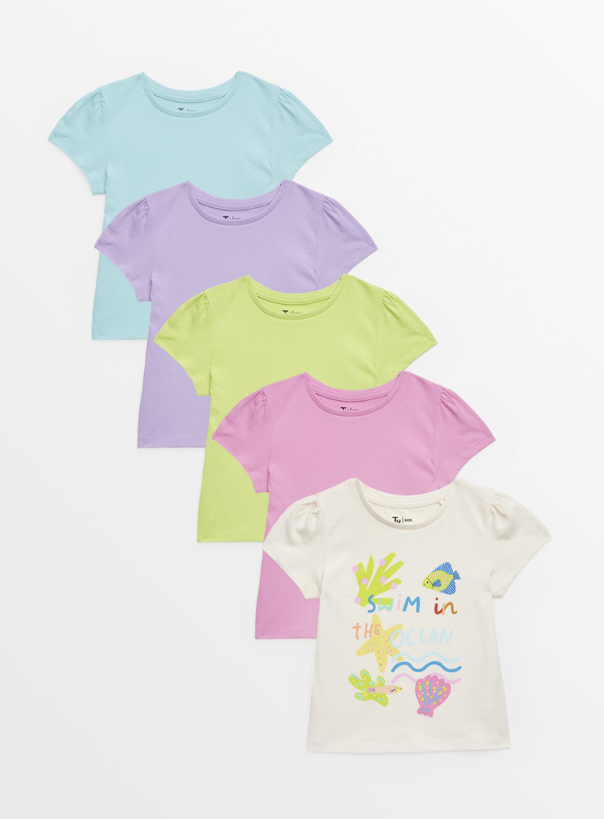 Pastel Swim In The Ocean T-Shirts 5 Pack 2-3 years