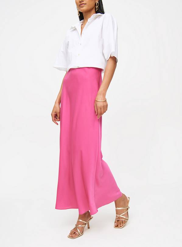 Pink Satin Maxi Skirt 10