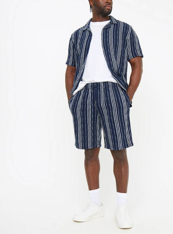 Navy Stripe Textured Shorts 44