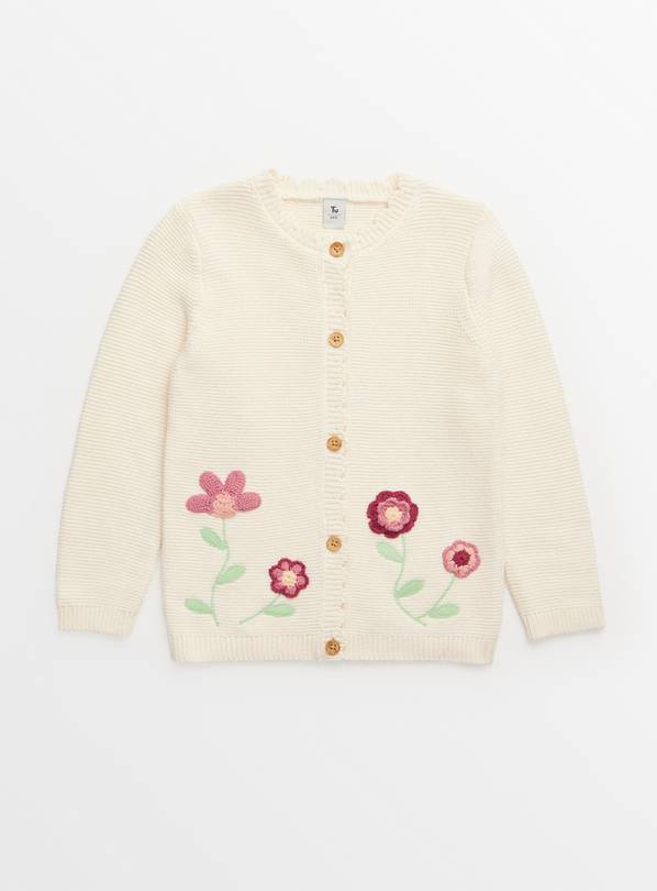 Buy Cream Floral Applique Knitted Cardigan 1-2 years | Jumpers and ...