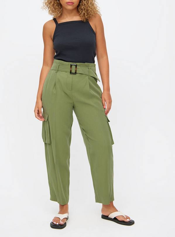 Khaki Barrel Leg Cargo Trousers 16