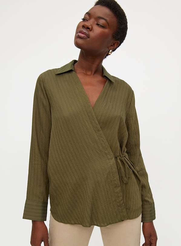 Khaki Wrap Tie Front Long Sleeve Shirt 22