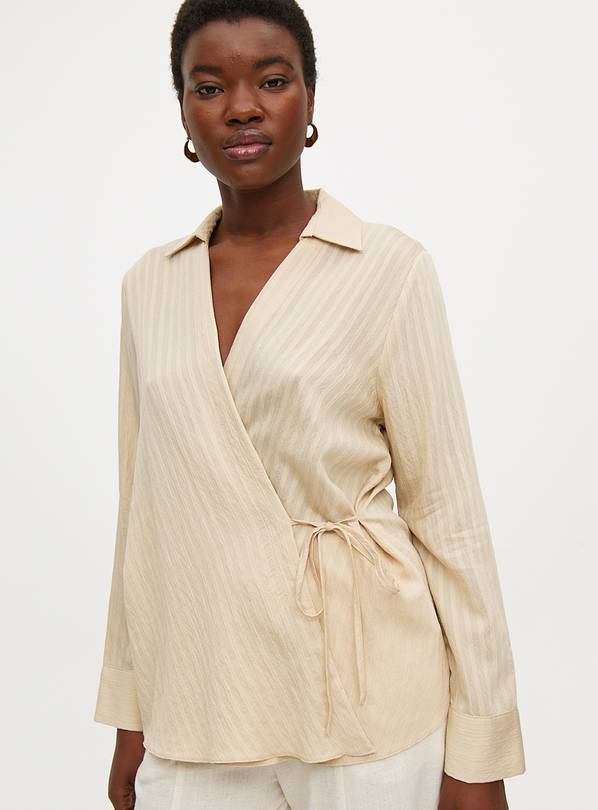 Neutral Wrap Tie Front Long Sleeve Shirt 10