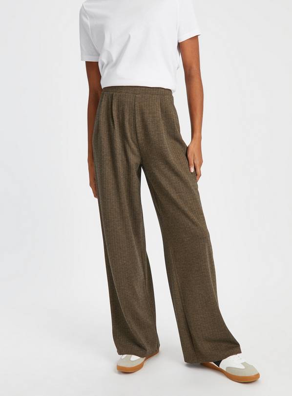 Brown Double Pleated Wide Leg Trousers 18