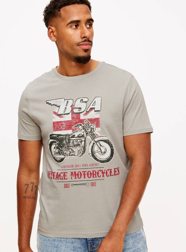 Grey BSA Vintage Motorcycles Graphic Print T-Shirt M