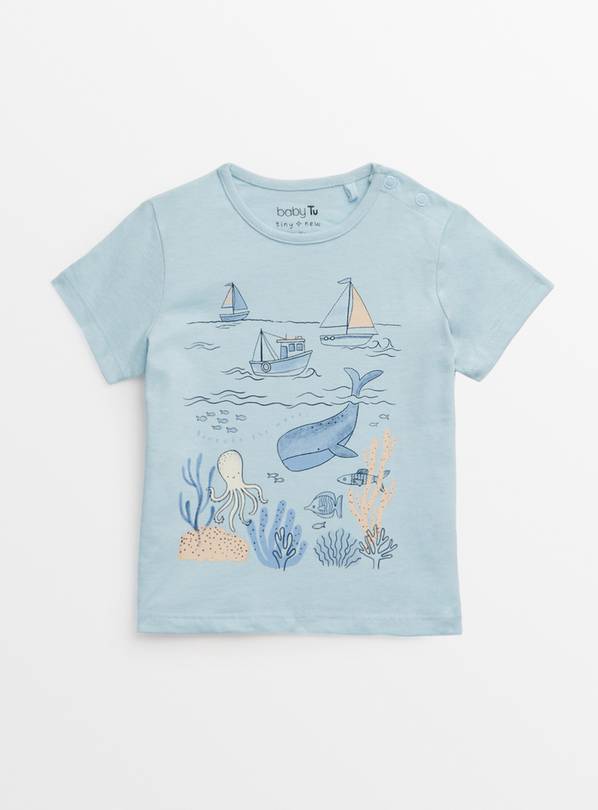 Blue Seaside Print T-Shirt 3-6 months