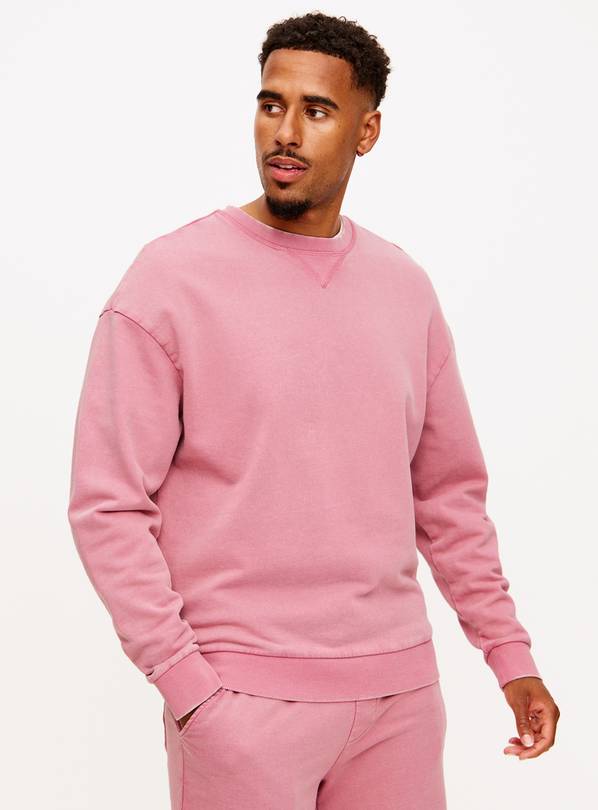 Rose Pink Garment Dye Crew Neck Sweatshirt M