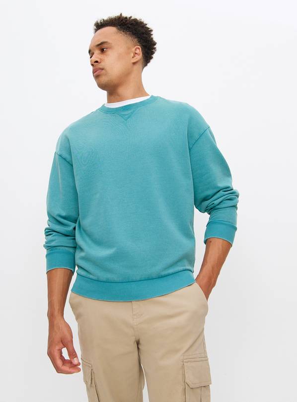 Teal Garment Dye Crew Neck Sweatshirt XXXL