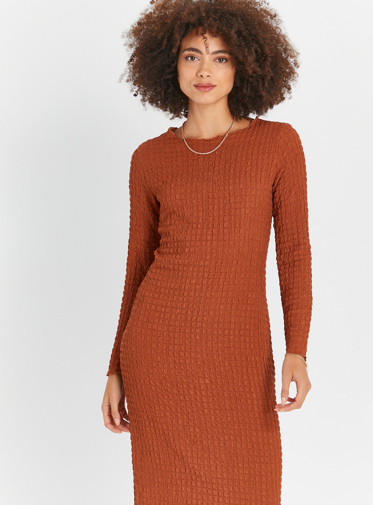 Chestnut Bubble Textured Column Dress 8 - Image 2 thumbnail