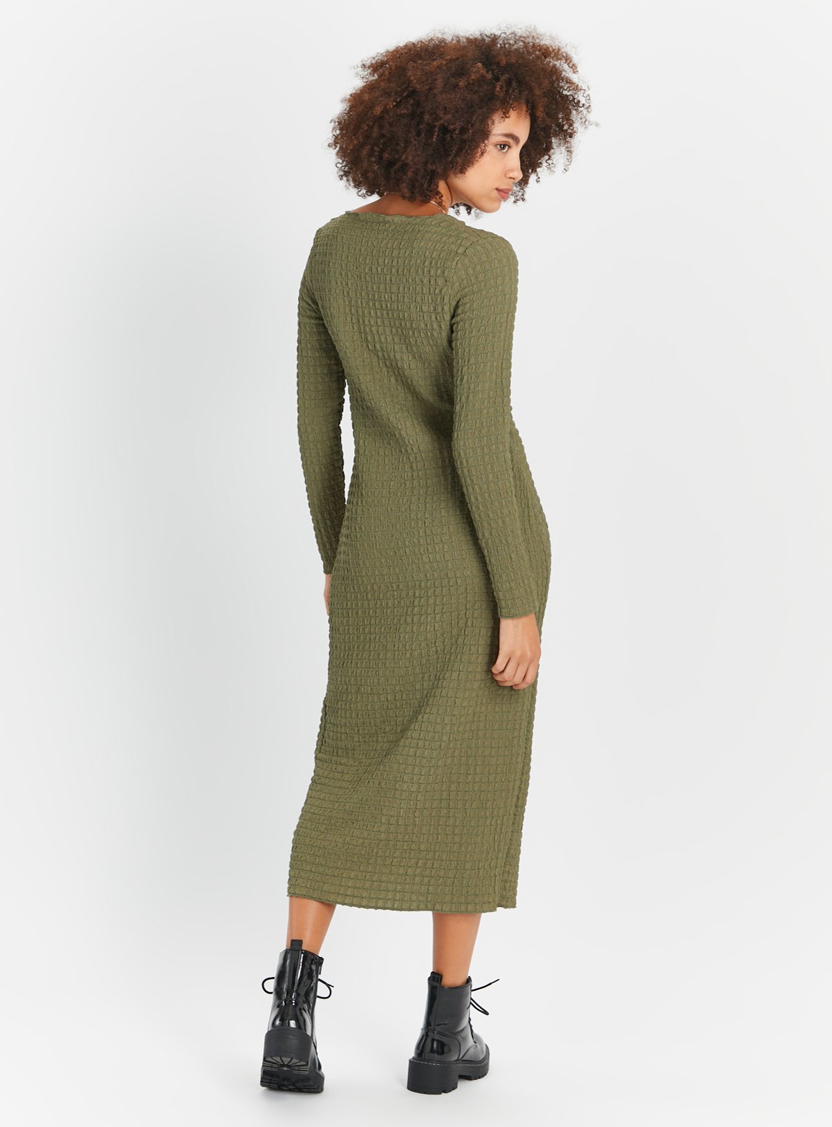 Khaki Bubble Textured Column Dress 16 - Image 4 thumbnail